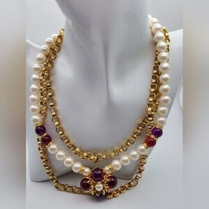 Bollywood bride triple tier wedding ruby blood‎ necklace Royalty N2338